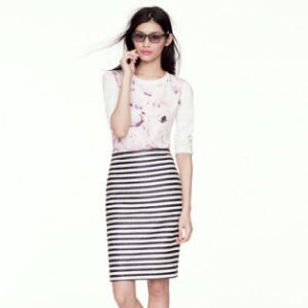 J.Crew No.2 Pencil Skirt in Black and White Stripe